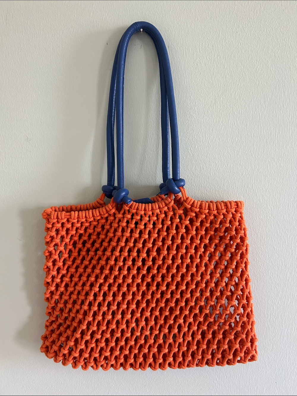 Blue Handle Orange Knit Tote Bag